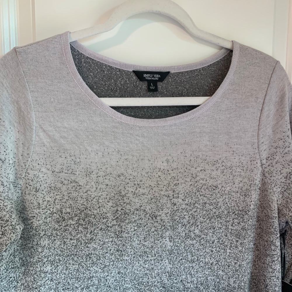 Simply Vera Womens Metallic Gray Ombre Asymmetrical Knit Sweater Top L New - Picture 2 of 10